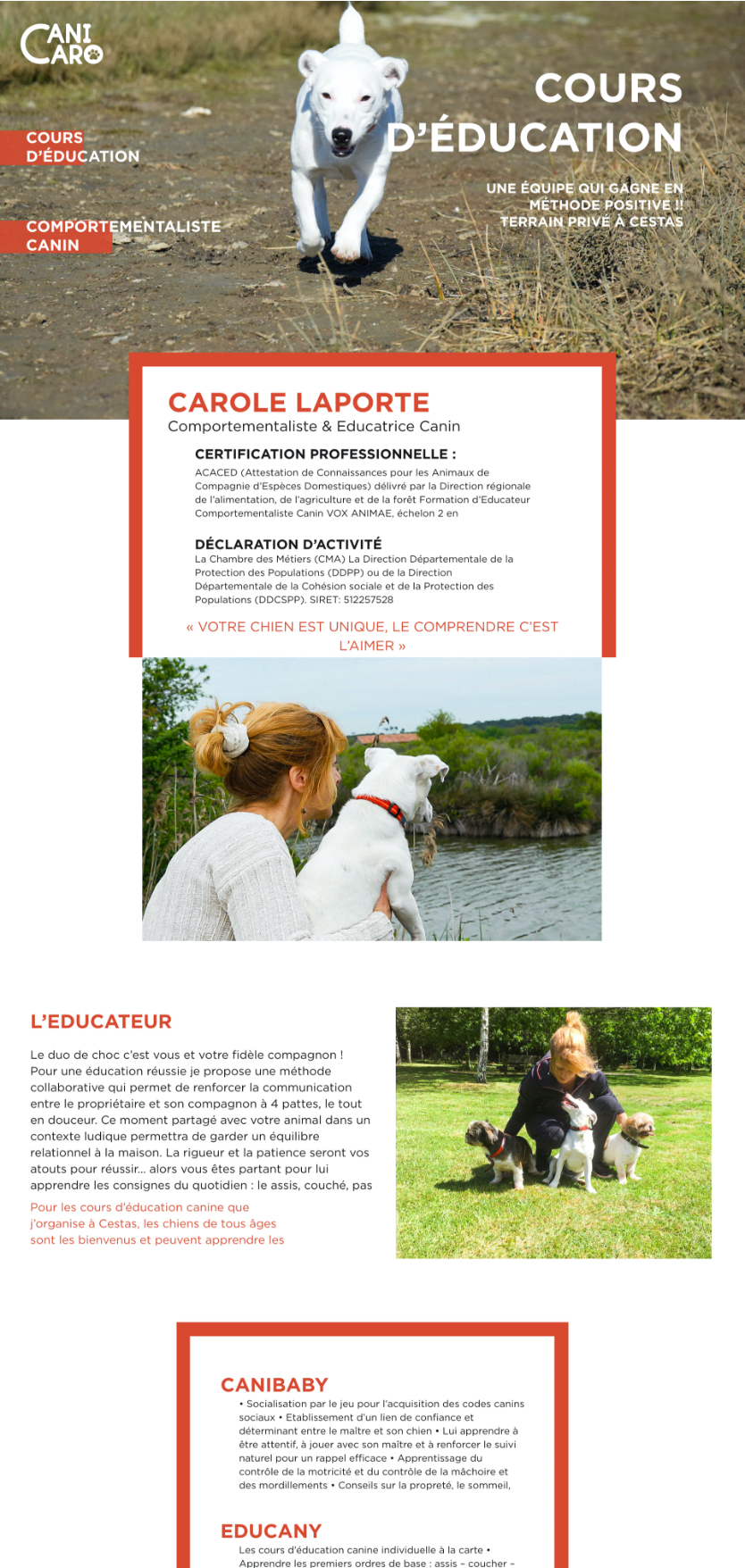 Page du site internet Canicaro