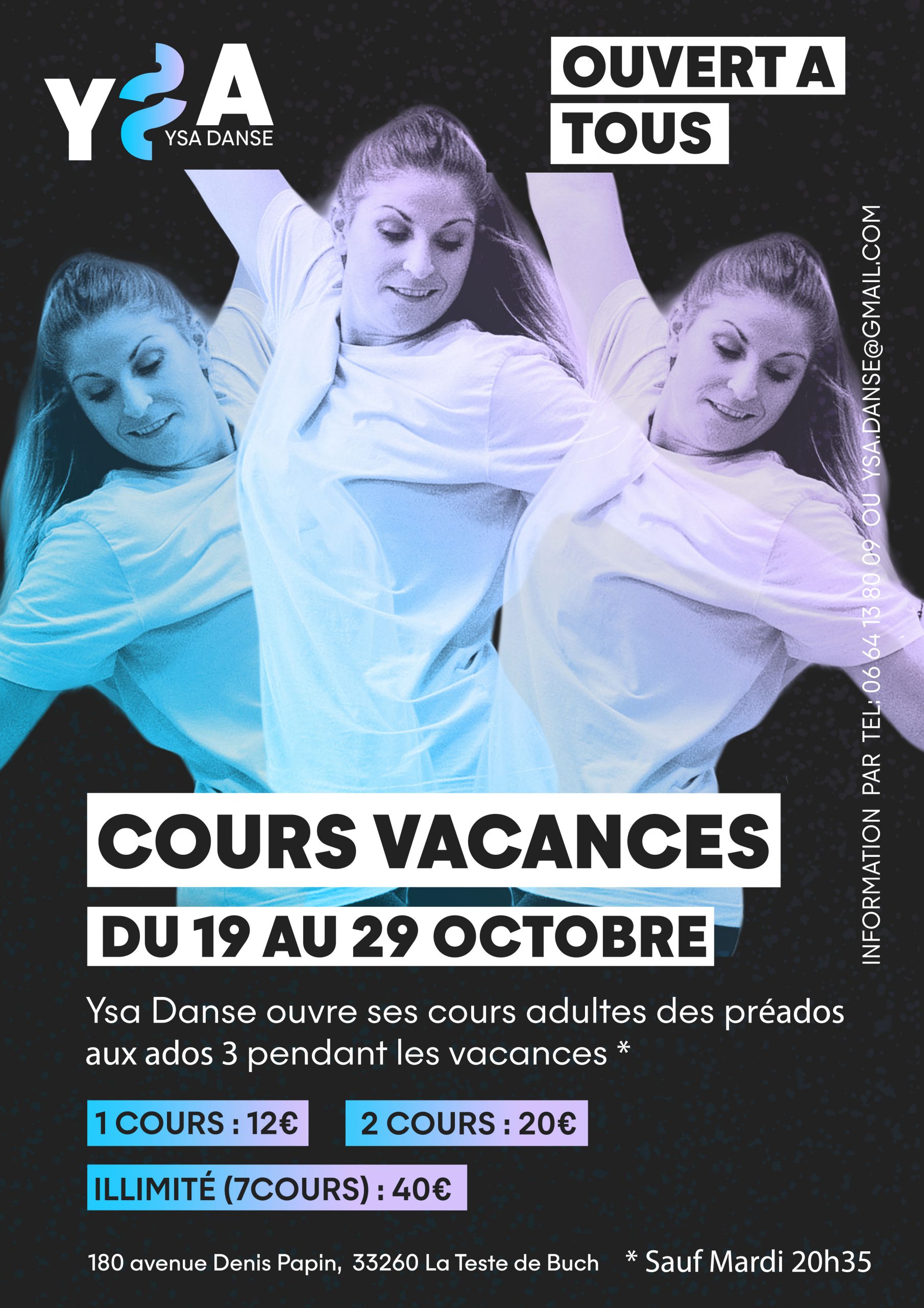 affiche-cours-vacances-jeune Affiche pour annoncer que les jeunes peuvent participer aux cours adultes pendant les vacances
