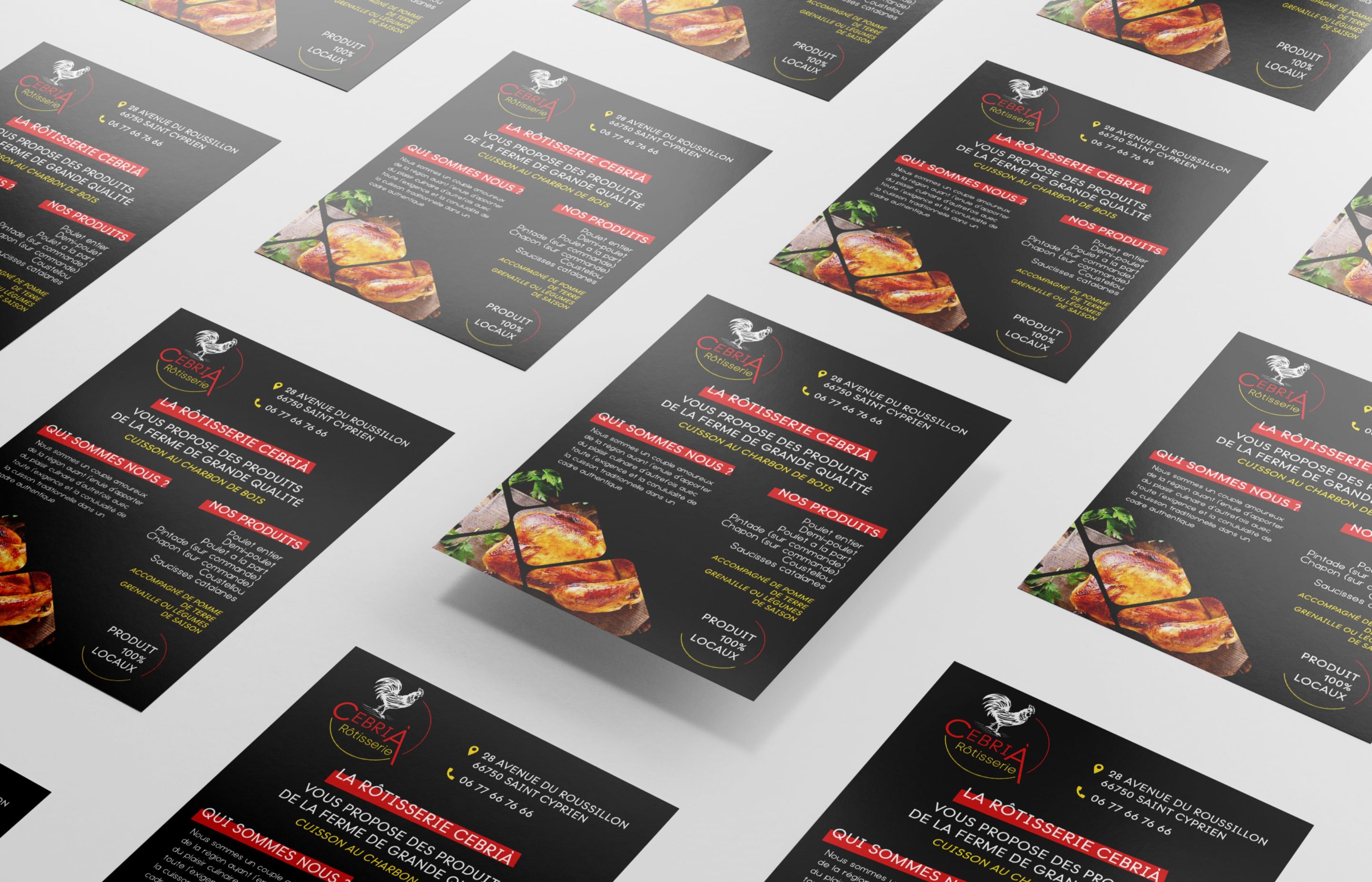 Identité Visuelle Rottisserie Cebria creation logo carte de visite flyer